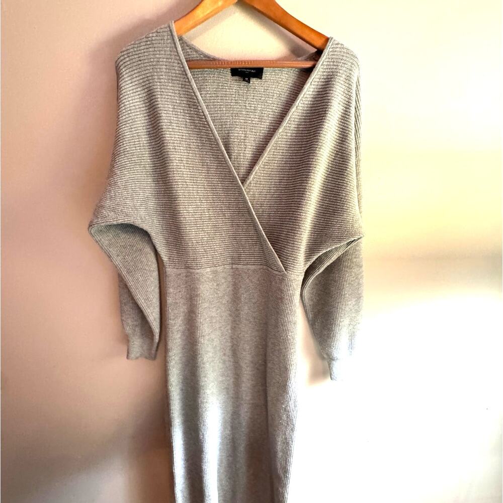 Banana Republic Women's M Gray Knit Sweater Dress V Neck Dolman Sleeve